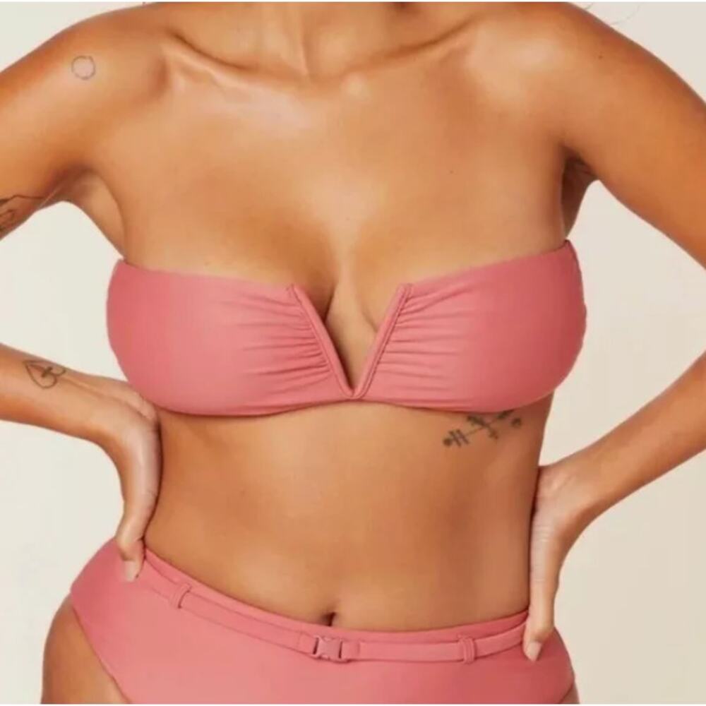 Andie Swim Pink Bikini Top The Scala Bandeau Size Medium - Picture 8 of 8